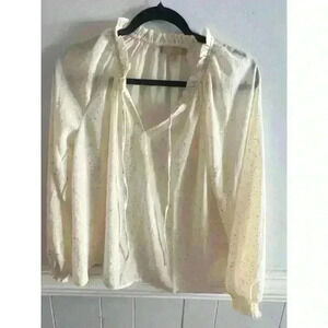 Women’s Holiday Blouse Size Medium Cream & Gold Long Sleeved